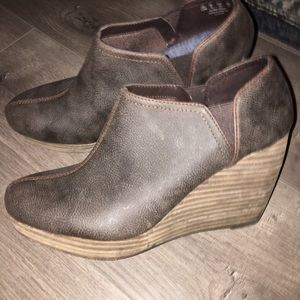 Brown wedge booties